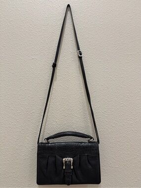 Brighton Nepal Organizer Black Pebbled Leather Croc Crossbody Bag Wallet